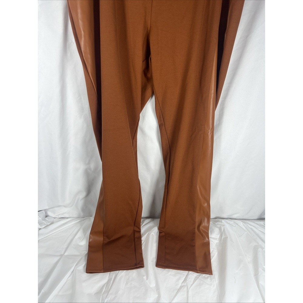 Ashley Stewart Faux Leather Paneled‎ Leggings caramel  22-24Elevated Look Womens - Picture 2 of 15